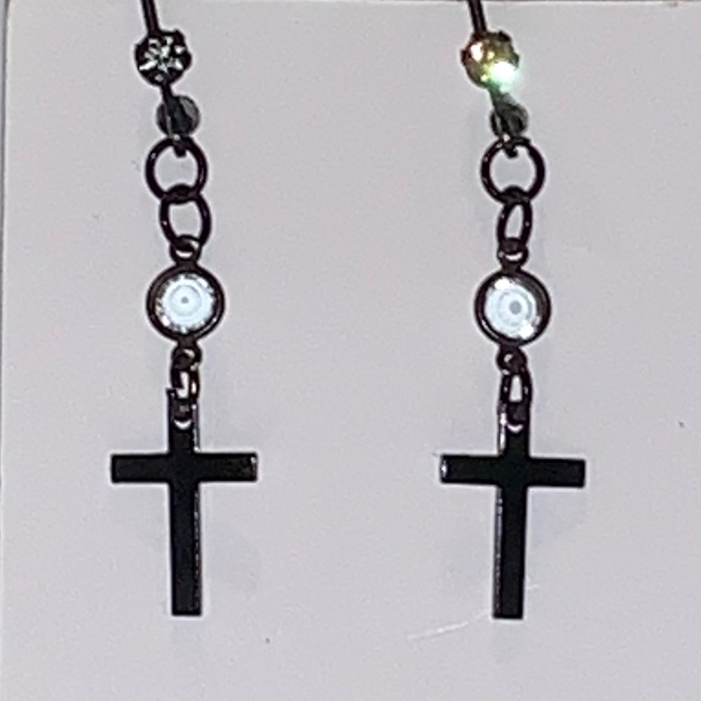 Black Cross Drop Rhinestone Earrings: One of a Kind
